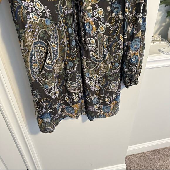 Free People Green Floral Lace Front Long Sleeve Mini Dress Small - Picture 11 of 14